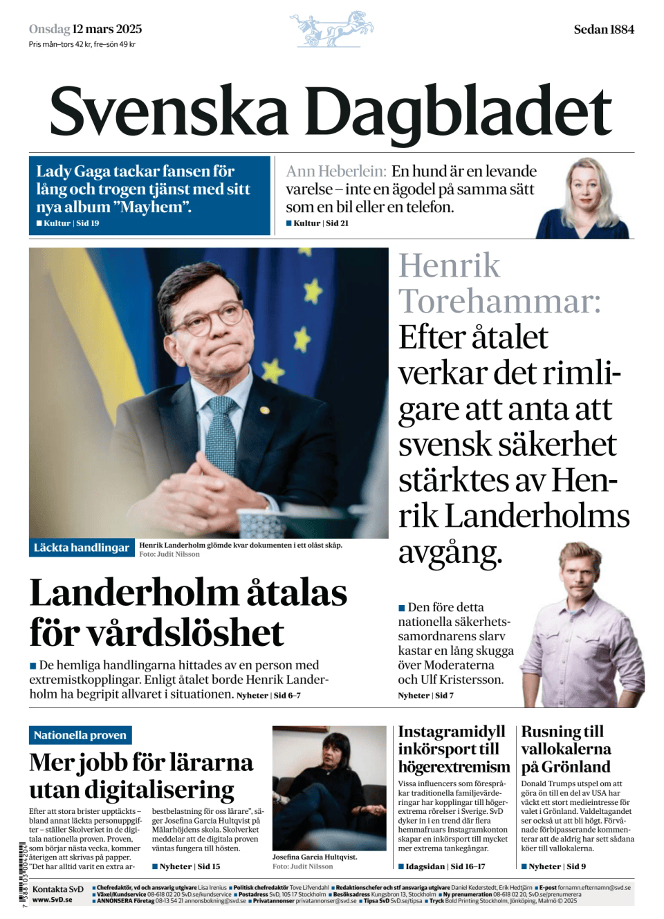 Prima-pagina-Svenska Dagbladet-edizione-di-oggi-20250312